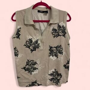 CB Casual Vintage Floral Sleeveless Polo Size Large